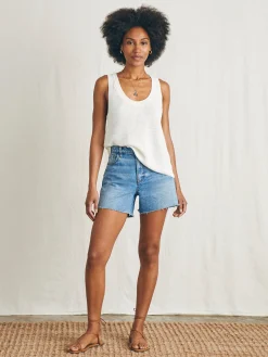 Miramar Linen Scoop Neck Tank - Egret