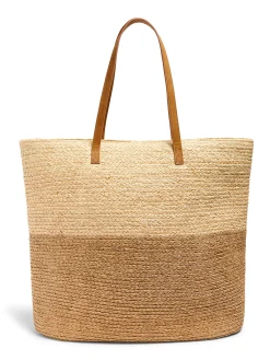 Raffia Colorblock Tote - Natural