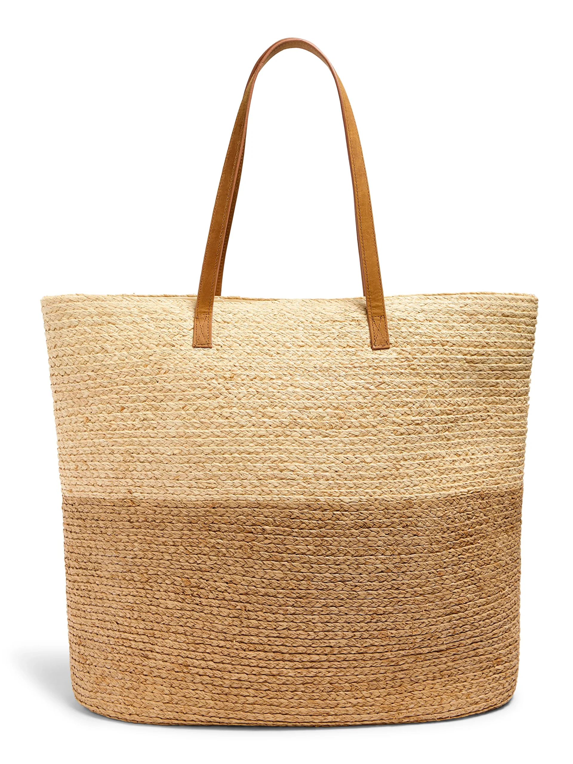 Raffia Colorblock Tote - Natural